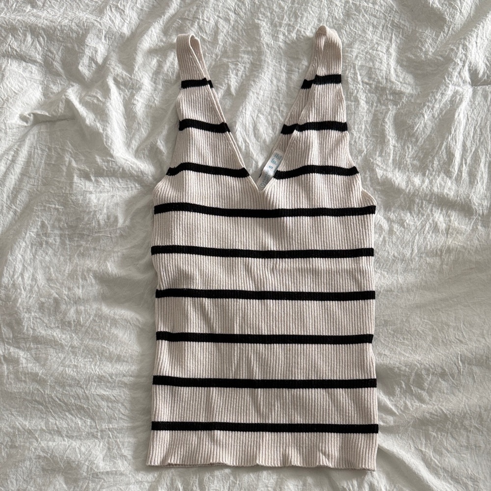 Primark Cream and Black Striped Tank Top